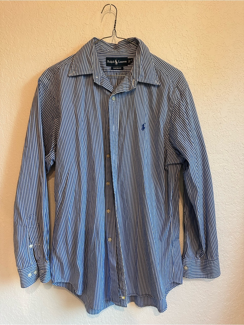 Ralph Lauren Blue and White Striped Button-Down Shirt